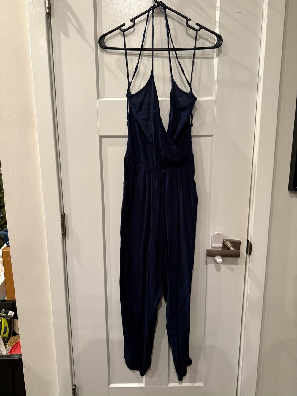 Lulu's Navy Deep V Halter Jumpsuit
